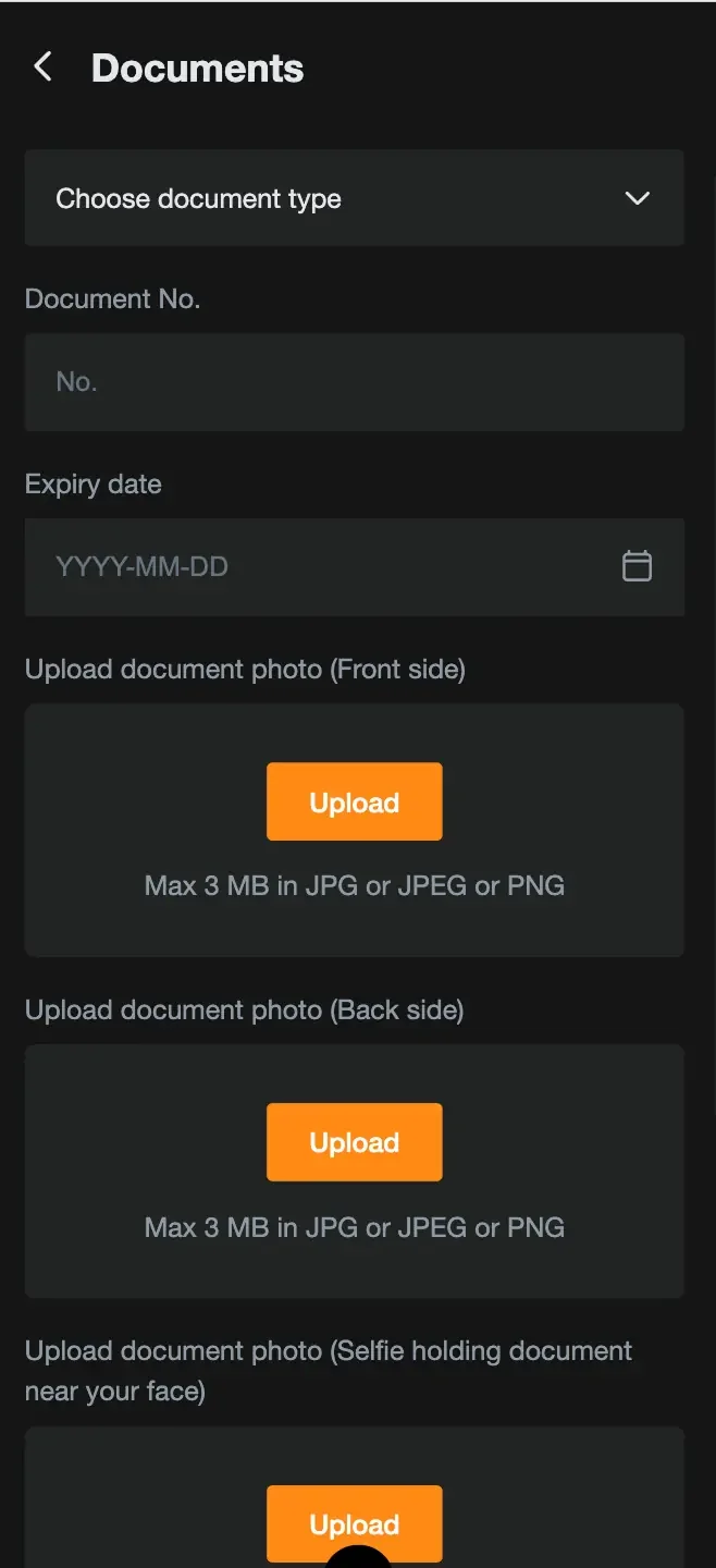 Jeetbuzz — mobile document upload screen